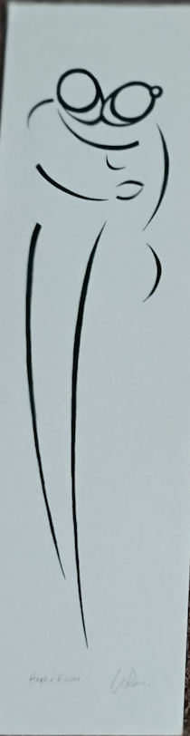 Two figures in a tall continuous-line composition