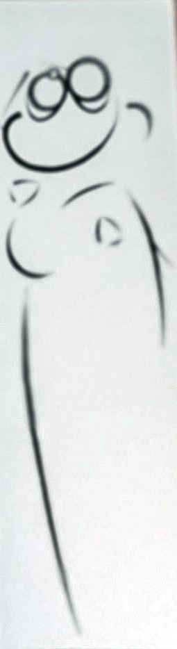 Two overlapping figures rendered in continuous black line on a pale canvas